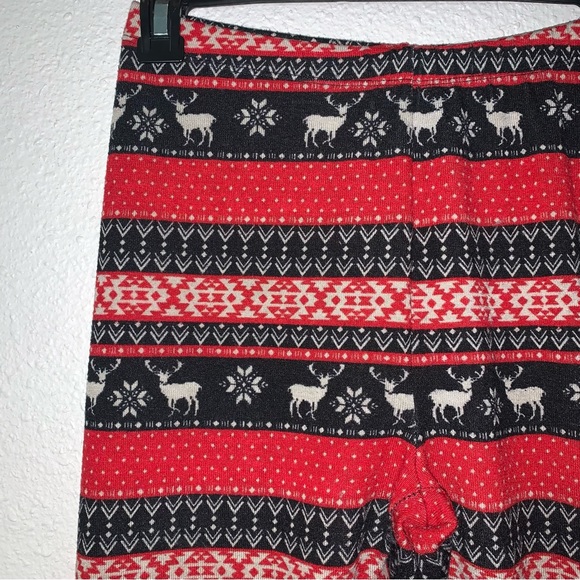 Pink Republic Christmas print Leggings Sz M snowflake reindeer Red white black - Picture 4 of 12